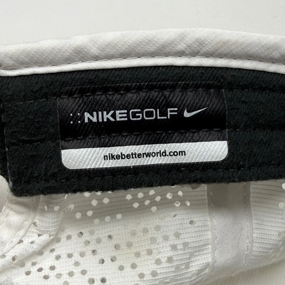 Distressed Nike Golf Hat White Perforated Performance Adjustable Cap Swoosh Logo